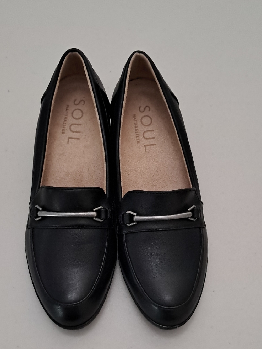 SOUL Naturalizer Black Leather Loafers with Silver Buckle - Picture 3 of 9